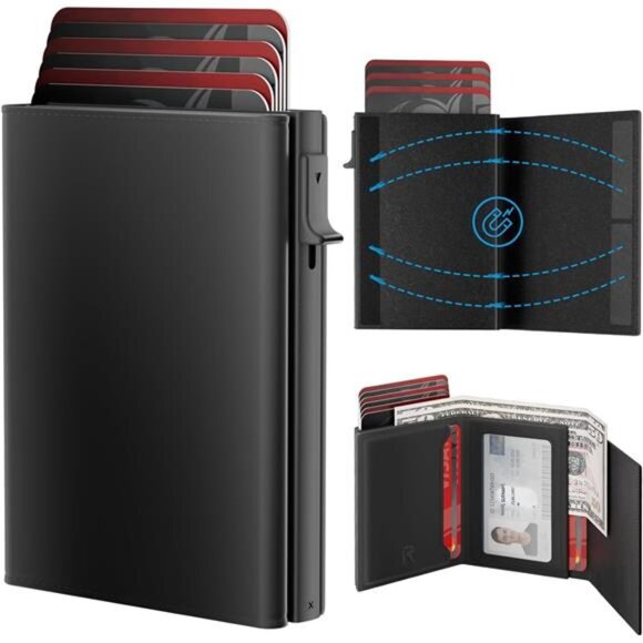 Mens Wallet Card Holder - Wallet for Men, Pop Up Card Case, Top Grain Leather